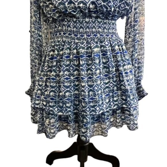 Zara Floral Dress Mini Long Sleeve A-Line Fit & Flare Smocked Waist Light Small - Picture 2 of 14